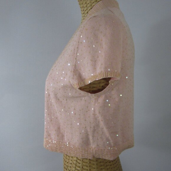 New bcbg maxazria Womens M Pastel Peach Pink Silk Sequined Cap Sleeve Shrug - Picture 7 of 9